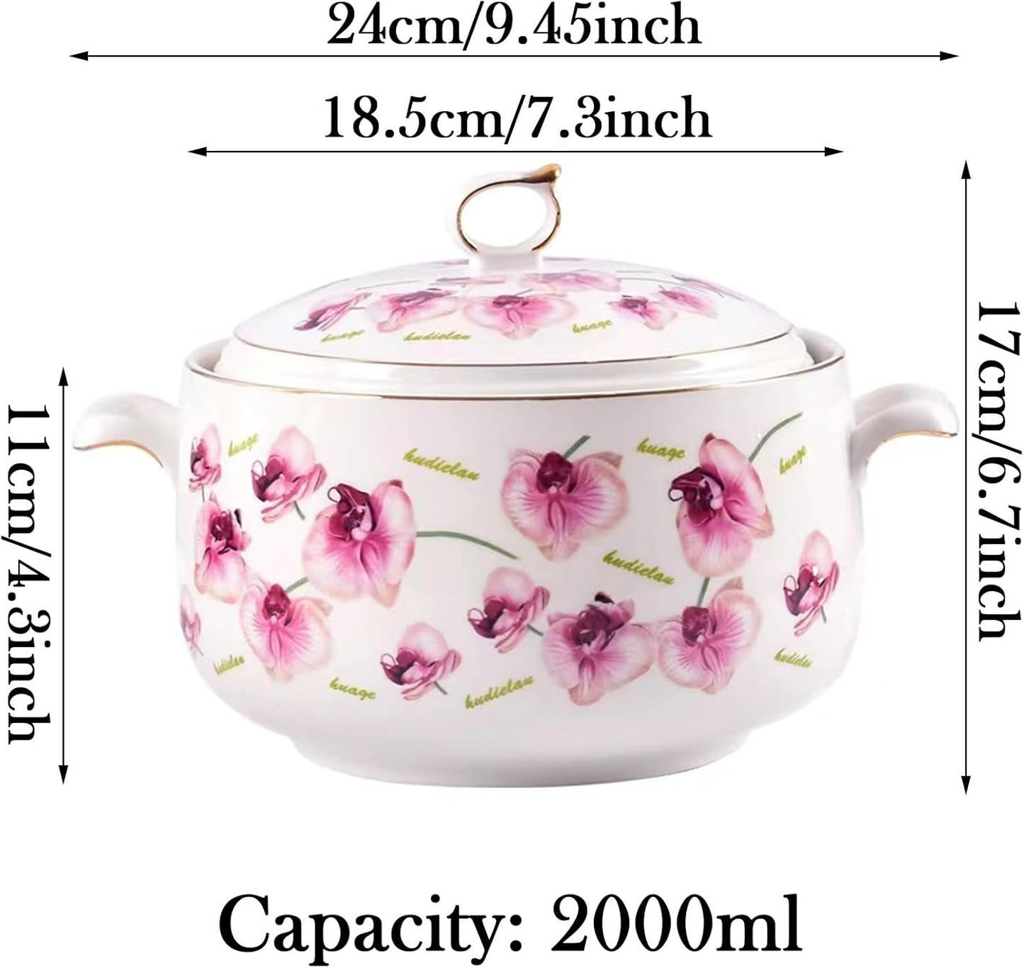 Ceramic Soup Tureen with Lid Large Capacity Round Soup Crock with Lid and Handles, Cooking Pot Stockpot for Serving Salad Pasta Noodles Stew, Microwave and Dishwasher Safe, White Porcelain,Cym
