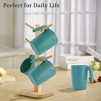 Wrova 16oz Wheat Straw Cups with handles set of 6-Plastic Cups Reusable-Unbreakable Kids Mugs-Dishwasher Safe & Microwave Safe-Ideal Plastic Mugs for Tea,Coffee,Camping,RV-Green