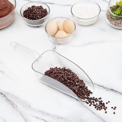 Restaurantware Met Lux 32 Ounce Ice Scoop 1 Flat Bottom Food Scoop - Beveled Front Edge Hanging Slot Clear PC Plastic Flour Scoop Lightweight For Ice Or Dry Ingredients