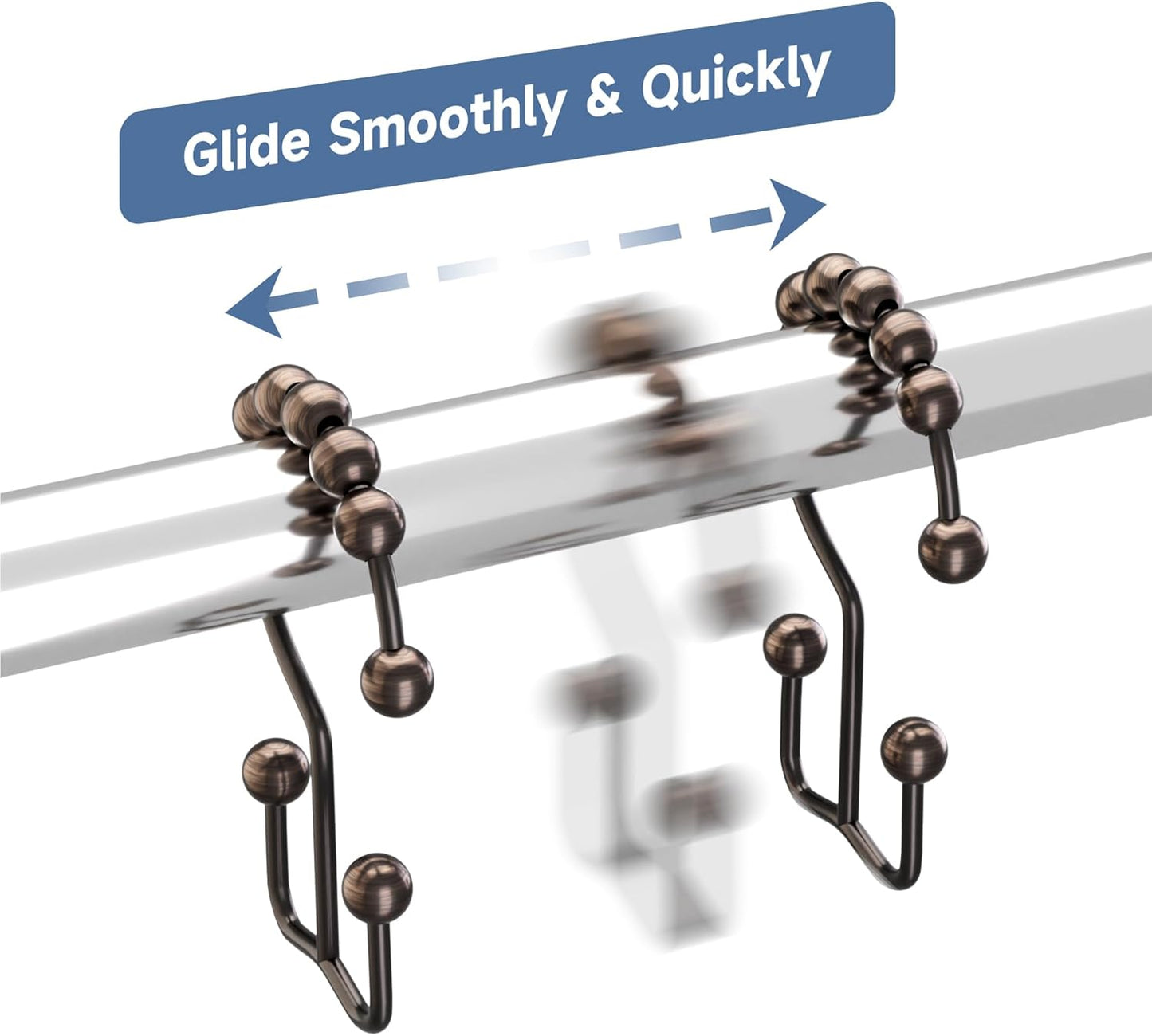 Titanker Shower Curtain Hooks Rings, Rust-Resistant Metal Double Glide Shower Hooks for Bathroom Shower Rods Curtains, Set of 12 Hooks - Bronze