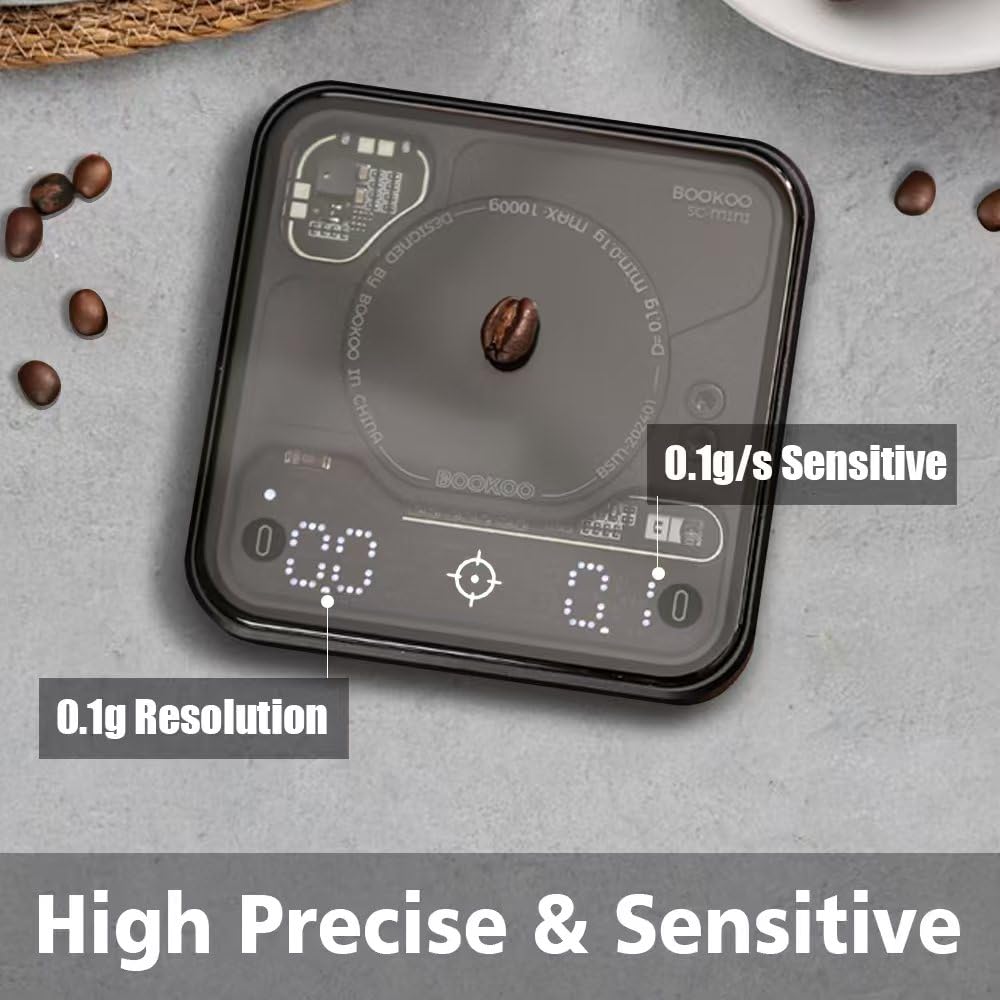 BOOKOO Coffee Scale Espresso Scale with Timer Mini Digtial Coffee Scale Rechargeable with Auto Mode Flow Rate Mode for Coffee Extraction Scale for Coffee APP Bluetooth Connection Coffee Bean Scale