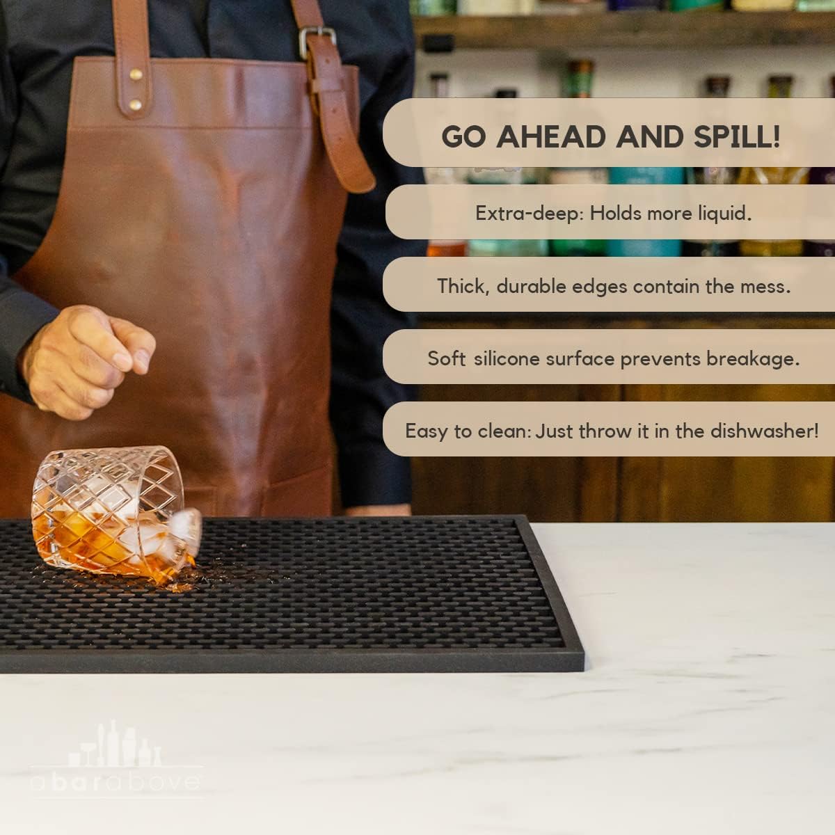 Premium A Bar Above Heavy Duty Bar Mat, Food Safe Silicone Mat, Mats for Bartending and Coffee, Commercial Strength Bartender Accessories, Dish Drying Mats for Kitchen Counter, Barista Accessories