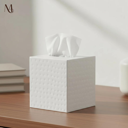 Monarch Abode Tissue Box Cover Square – Hand Hammered White Metal Tissue Holder Box for Bathroom Accessory, Aesthetic Decorative Facial Napkin Cube for Modern Home Decor