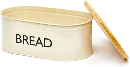 RoyalHouse Premium Metal Bread Box with Bamboo Lid, Stainless Steel Large Bread Bin Storage Container And Organizer for Kitchen Countertop, Vintage Style Kitchen Decor