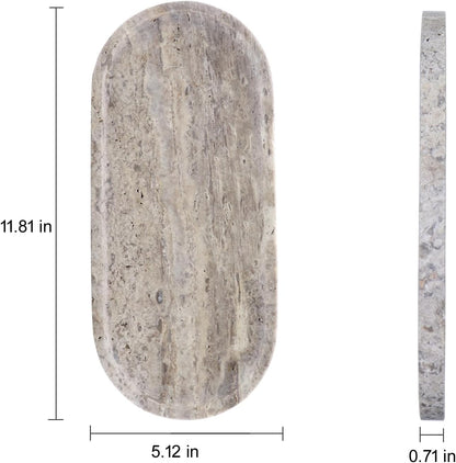 OOBOOB Oval Natural Marble Tray,Elegant Vanity Organizer for Jewelry, Perfume, Decorative Serving Tray for Coffee, Tea, or Dining Table Centerpiece,Countertop Storage Organizer for Home Bathroom