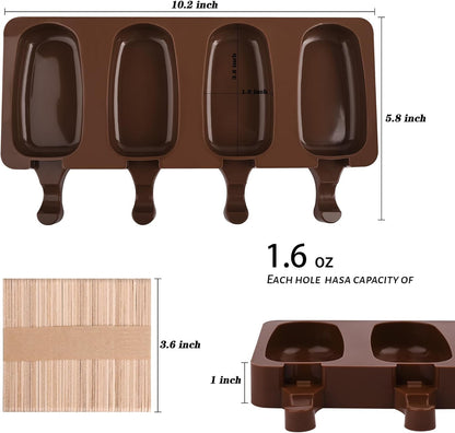 WMKGG Popsicle Silicone Molds Set, 2 PCS Ice Cream Molds with 50 Wooden Sticks for Cake Pop, Ice Pop, Cakesicles (Standard Size/Coffee)