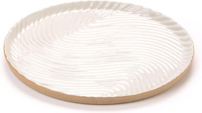 Vanity Tray with Brown Trim - Candle & Perfume Holder Organizer - Round White 11"11" - Home Decor for Dresser, Table, Bathroom Countertop