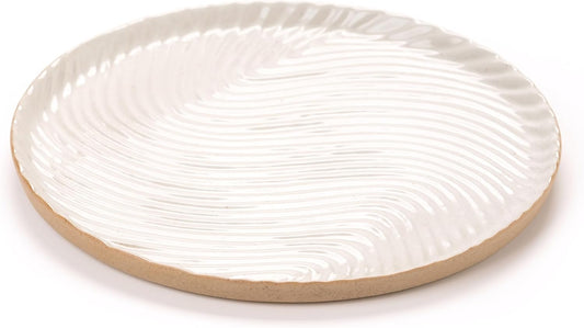 Vanity Tray with Brown Trim - Candle & Perfume Holder Organizer - Round White 11"11" - Home Decor for Dresser, Table, Bathroom Countertop