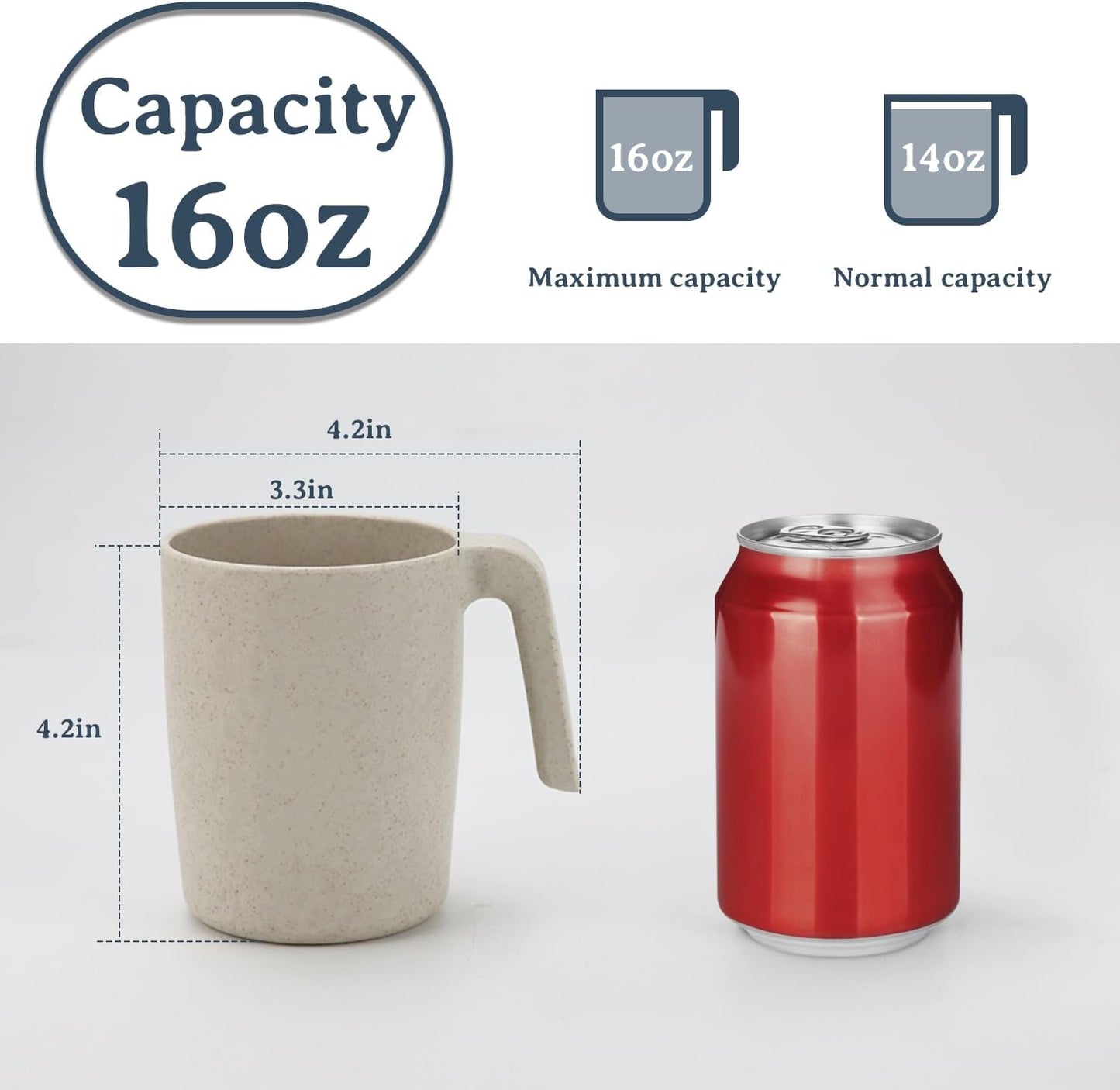 Wrova 16oz Wheat Straw Cups with handles set of 6-Plastic Cups Reusable-Unbreakable Kids Mugs-Dishwasher Safe & Microwave Safe-Ideal Plastic Mugs for Tea,Coffee,Camping,RV-Beige