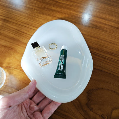 Natural Jade Tray for Jewelry, Food and Daily Items, Irregular Marble Sculpture, Suitable for Home Decor Storage Stone Tray Vanity/Dresser Non-Resin/Non-Ceramic (yunduo-Whie Jade)