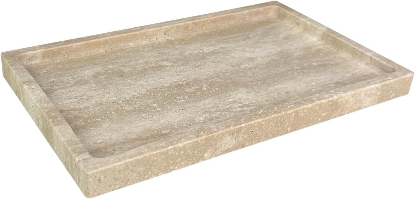 Natural Travertine Stone Perfume Tray, 9.8"x5.9" Marble Vanity Tray for Bathroom/Kitchen/Coffee Table