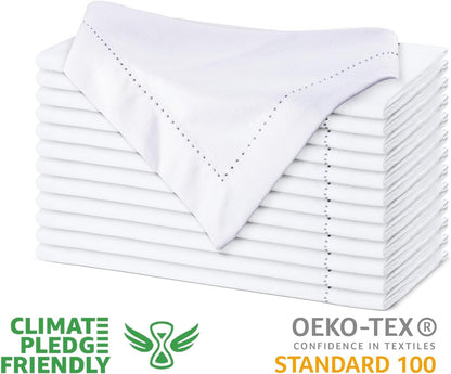 Urban Villa Cloth Napkins White Hemstitch Dinner Napkins Set of 12 (20X20) 100% Cotton Absorbent Washable Durable Reusable Ideal for Hotel Collection Christmas Parties Restaurant Lunch Dinner Napkins