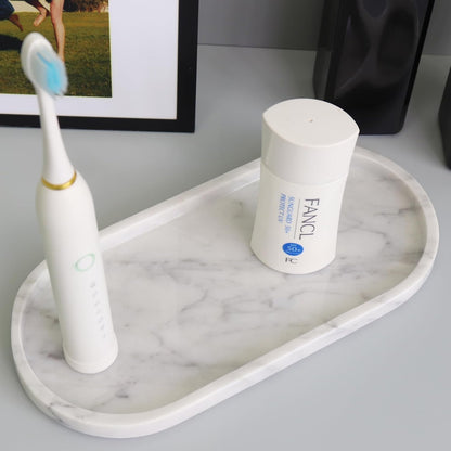 OOBOOB Oval Natural Marble Bathroom Tray for Decor Countertop, Marble Vanity Tray for Candles Perfume, Jewelry, Cosmetics, Elegant Vanity Organizer for Jewelry, Perfume