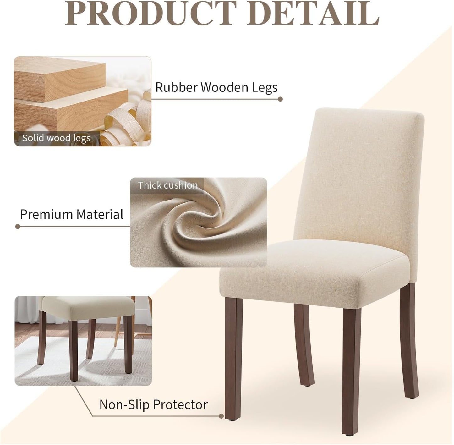 Dining Chairs Set of 6, Modern Dining Room Chair, Upholstered Kitchen Farmhouse Chair for Restaurant & Cafe- Beige