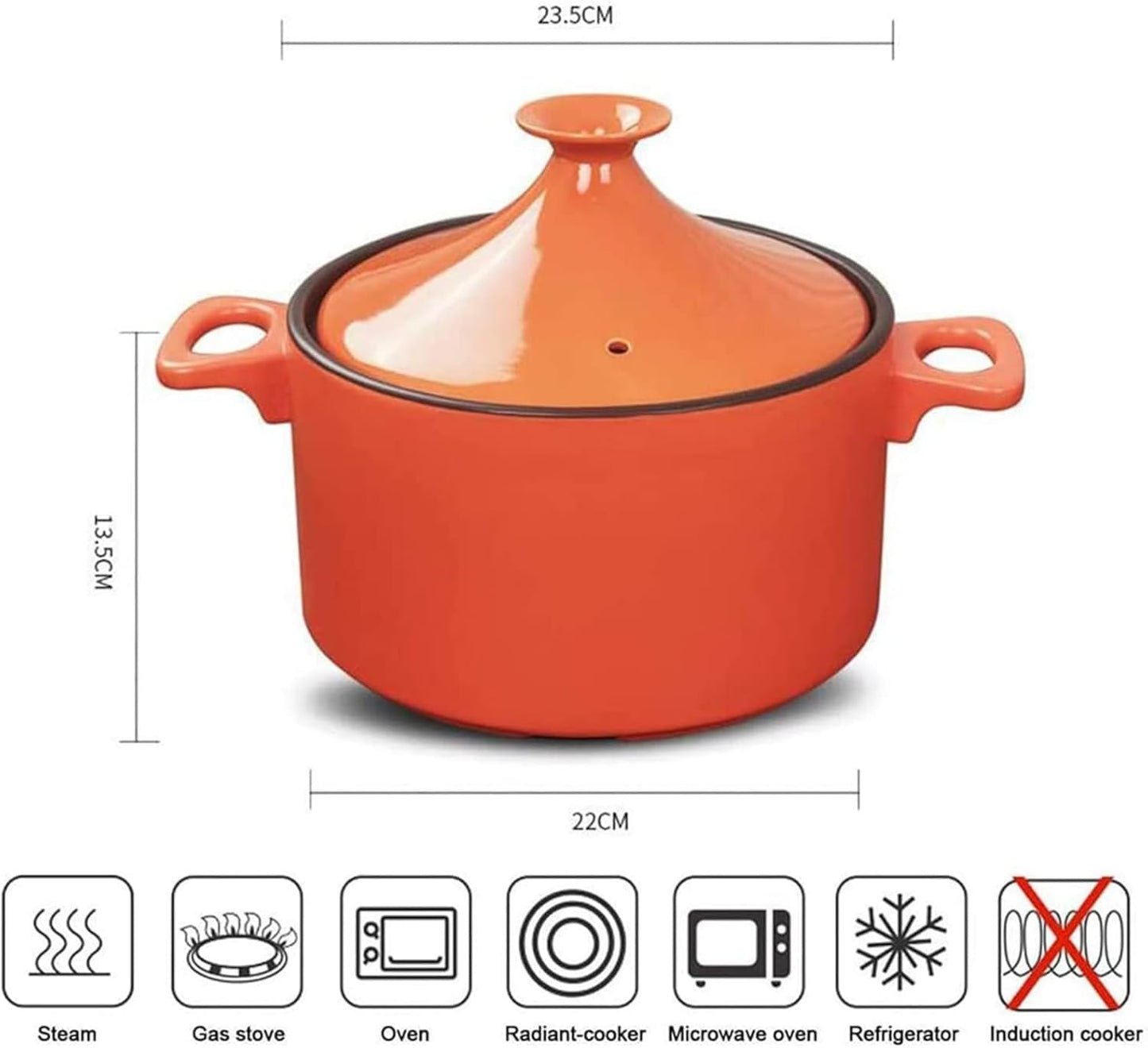 4l Tagine Ceramic Pot Moroccan Tagine Cooking Pot Handmade Ceramic Casserole Healthy Clay Pot for Braising Slow Cooking the Best Choice for Birthday Gifts (red)