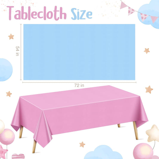 4 Pieces Light Pink & Blue Series Rectangle Tablecloth, 54x72" Solid Color Waterproof & Spillproof Disposable Plastic Table Cover, Durable Party Tablecloth for Dining, Buffet, Picnic, Outdoor Events