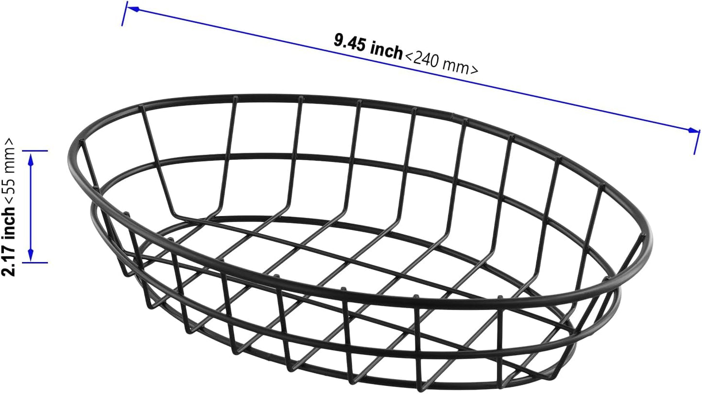10 PCS Black Wire Bread Basket Oval Metal Dinner Roll Baskets for Fast Food Restaurant, Kitchen, 9.5 x 7.5 x 2.2 Inch