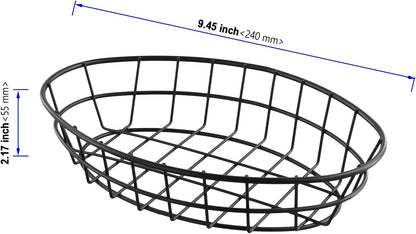 10 PCS Black Wire Bread Basket Oval Metal Dinner Roll Baskets for Fast Food Restaurant, Kitchen, 9.5 x 7.5 x 2.2 Inch