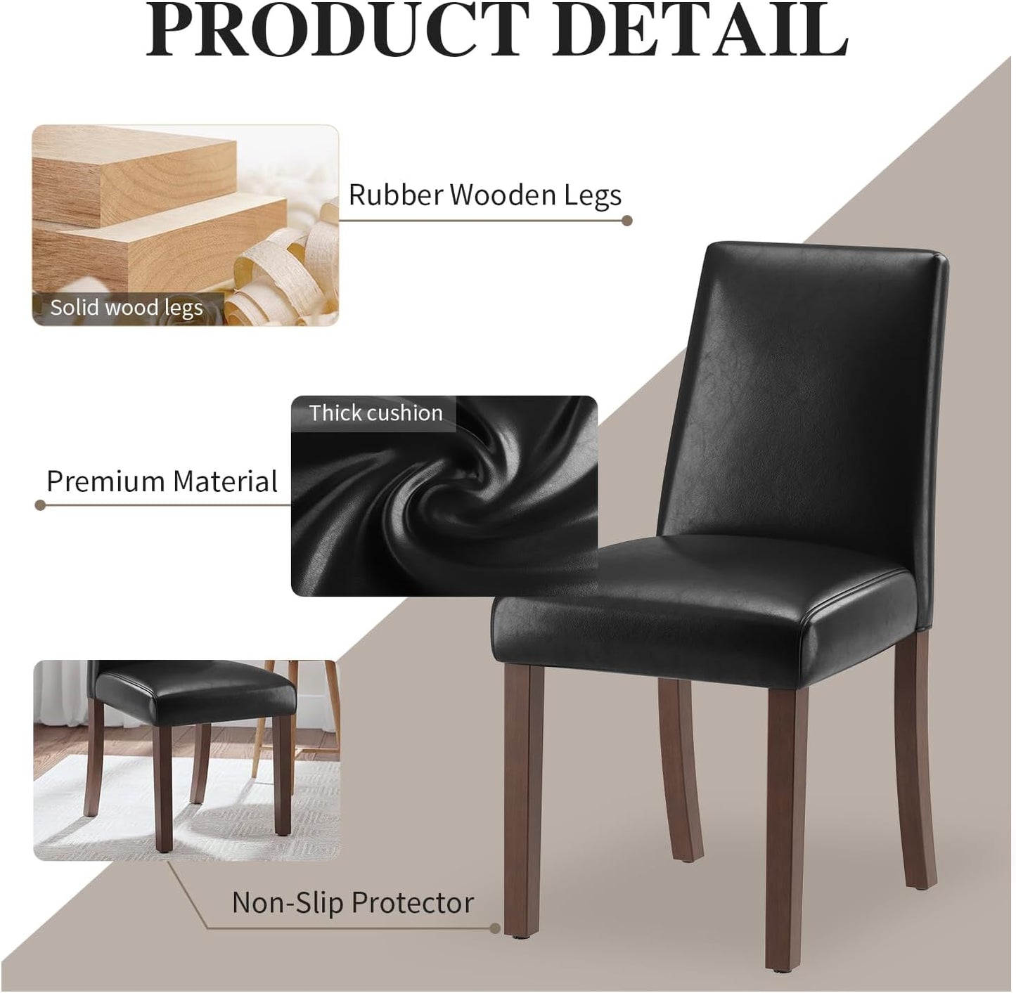 Dining Chairs Set of 6, Modern Faux Leather Dining Room Chair, Upholstered Parsons Kitchen Chairs for Restaurant & Cafe- Black