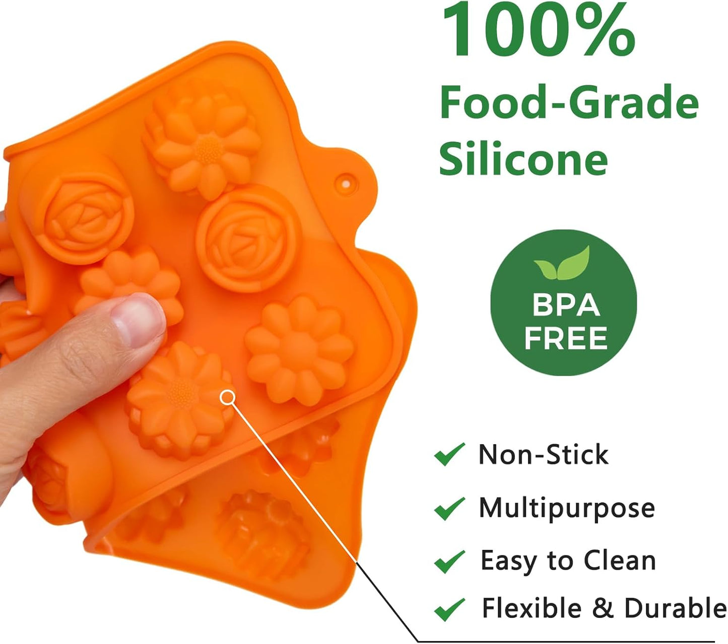 6 Pack Flower Shape Chocolate Candy Molds Silicone, Food-Grade Non-Stick Jello & Baking Molds, Crayon Molds, BPA-Free, Including Heart, Rose, Tulip, Daisy, Sunflower, and Other Flowers (Multicolor)