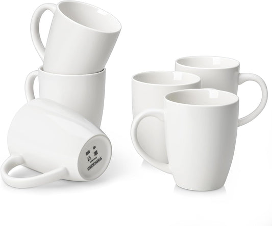 vancasso White Ceramic Coffee Mug Set of 6, 16 Oz Tea Cups with Handle for Latte, Tea, Cappuccino, Milk, Cocoa, Microwave&Dishwasher Safe