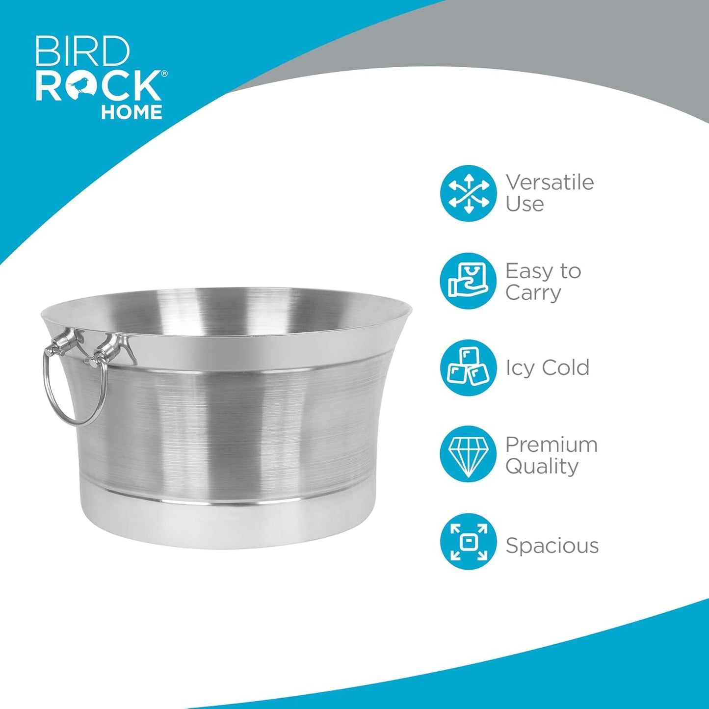 BirdRock Home Double Wall Round Beverage Tub | Stainless Steel | Small