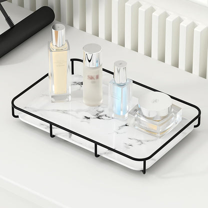 Vanity Tray Makeup Organizer Cosmetics Storage Bathroom Skincare Organizer Countertop Display Rack in Dresser Stainless Steel Shelf Marble Print Ceramic Trays