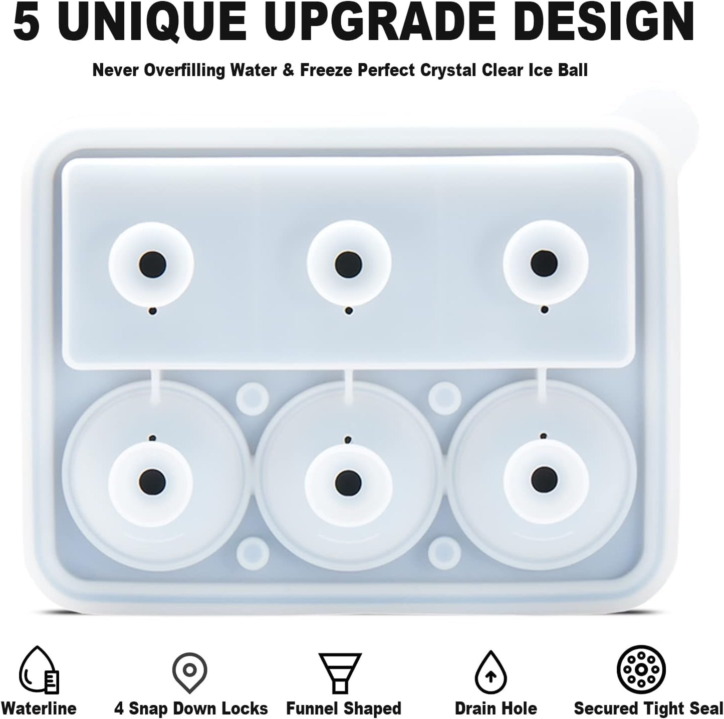 Nax Caki Ice Cube Molds Tray, Large Silicone Whiskey Ice Mold,2-in-1 Round Sphere Ice Ball Maker & Square Ice Trays for Cocktails, Bourbon, Whiskey Gifts for Men