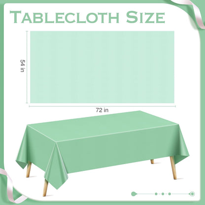 6 Pieces Green Series Rectangle Tablecloth, 54x72 Solid Color Waterproof & Spillproof Disposable Plastic Table Cover, Durable Party Tablecloth for Dining, Buffet, Picnic, Outdoor Events