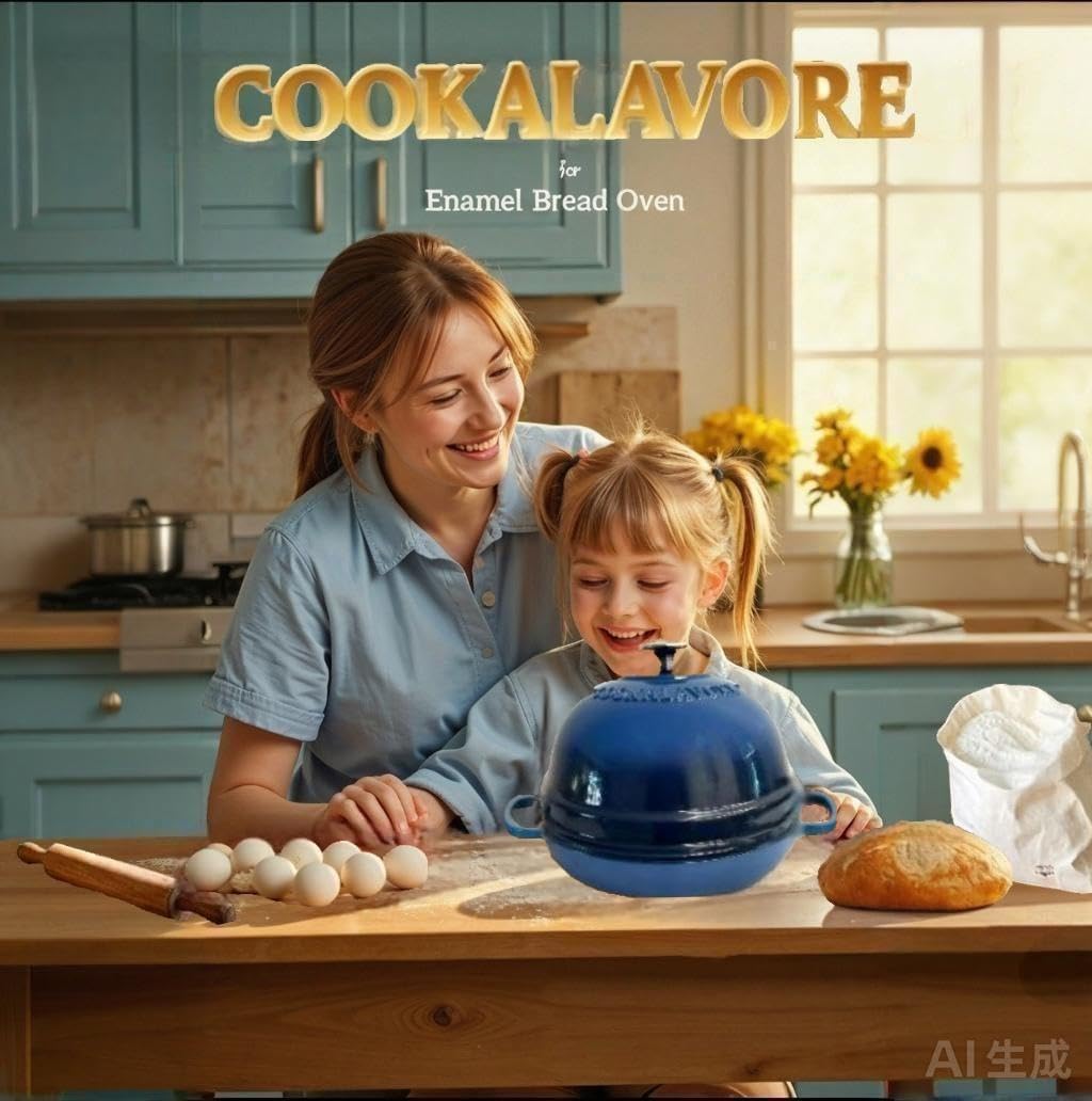 Dutch Oven for Bread Baking,6 Quart Enamel Bread Oven for Sourdough,10.5"Bread Oven with Lid,Bread Pans for Homemade Bread,Blue Thick Enamel Bread Pan-with Silicone Baking Mat&Recipe,Gifts for Family