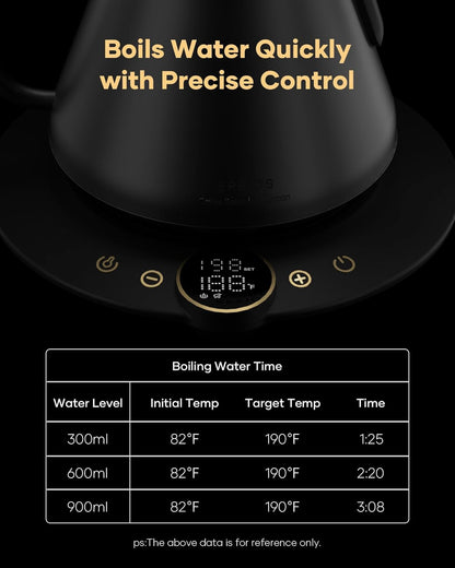 Cocinare FLOW B9 Gooseneck Electric Kettle, Precise Temperature Control for Pour-Over Coffee & Tea Brewing, Stainless Steel Interior, Rapid Heating for Boiling Water, 1500W/0.9L (Matte Black)