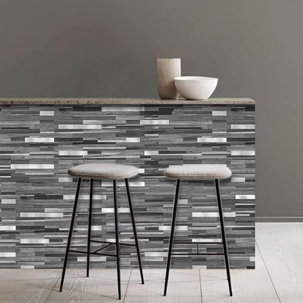 AULIGET Peel and Stick Backsplash, Black & Grey Wood Look PVC Mixed Metal Stick on Bathroom Backsplash, 2