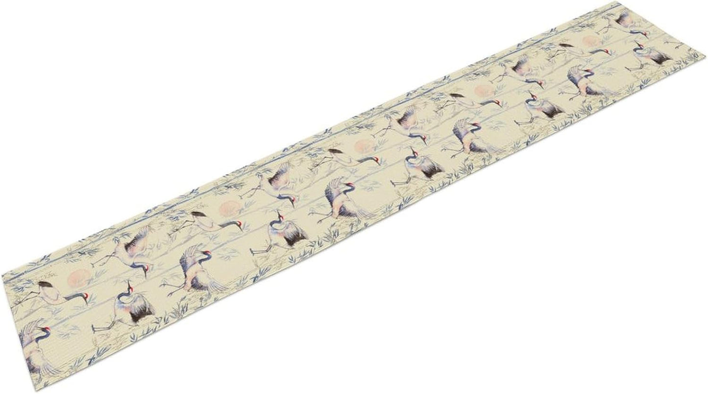 Japan Chinese Red-Crowned Crane Table Runner, Bamboo Ink Painting Animals Traditional Art Culture Table Runner for Holiday Home Living Room New Year Japanese Party Oriental, 13x70 Inch