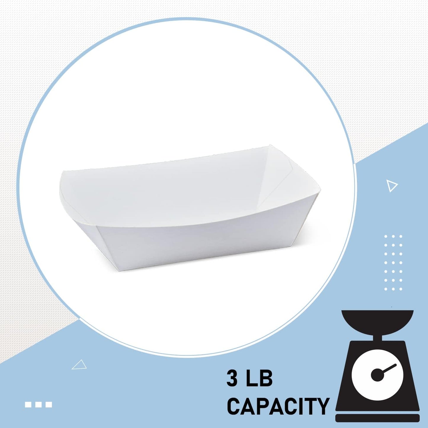 Angel's Peel Lounge White Paper Food Tray- Grease-Resistant and Microwavable- Heavy Duty Paper Trays Great for Tacos, Nachos, Fries, BBQ's, Picnics, Carnivals and Parties (3 lb) Pack of 100