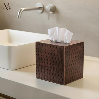 Monarch Abode Tissue Box Cover Square – Hand Hammered Antique Copper Metal Tissue Holder Box for Bathroom Accessory, Aesthetic Decorative Facial Napkin Cube for Modern Home Decor