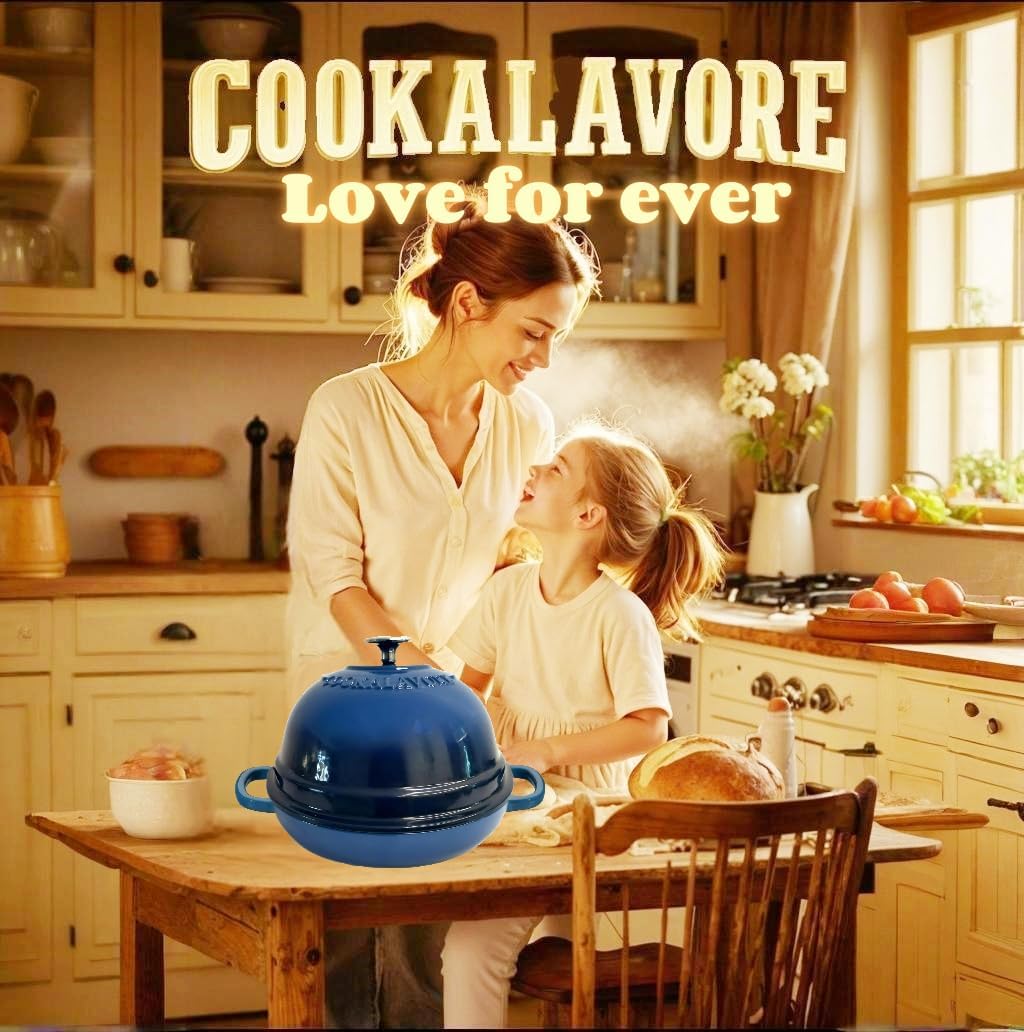 Dutch Oven for Bread Baking,6 Quart Enamel Bread Oven for Sourdough,10.5"Bread Oven with Lid,Bread Pans for Homemade Bread,Blue Thick Enamel Bread Pan-with Silicone Baking Mat&Recipe,Gifts for Family