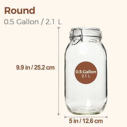 ComSaf Large Glass Jars with Lid 0.5 Gallon, Large Mason Jars Set of 3, Glass Canisters with Airtight Lids, Half Gallon Canning Jar with Seal Wire Clip Fastening for Kitchen, Pickle, Flour, Sugar
