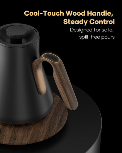 Cocinare FLOW B9 Gooseneck Electric Kettle, Precise Temperature Control for Pour-Over Coffee & Tea Brewing, Stainless Steel Interior, Rapid Heating for Boiling Water 1500W/0.9L (Obsidian Black)