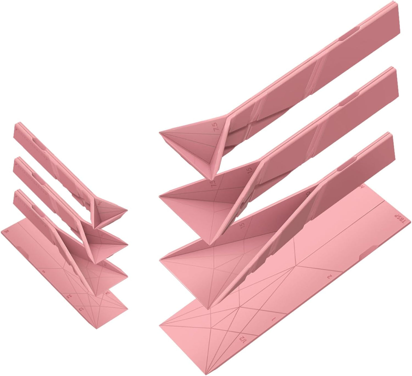 POLYGONS - Original Flat 3-in-1 Folding Measuring Spoons | 2 Spoons fold into 6 Sizes | Magnetic | DuraBend Tech lasts 100k+ folds | LeakProof for Wet & Dry | Gift Packaging | Baking/Cooking (Pink)