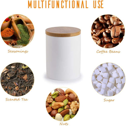 Lucky Goddness 10 fl oz Airtight Ceramic Sugar Bowl with Seal Bamboo Lid, Porcelain Sugar Container Food Storage Jar with Label for Coffee, Tea, Kitchen