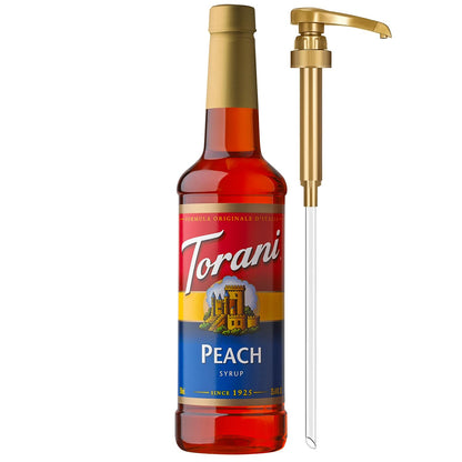 Torani Peach Syrup for Drinks, Flavoring for Iced Tea, Lemonade, and Sodas, Pump Included, 25.4 Oz