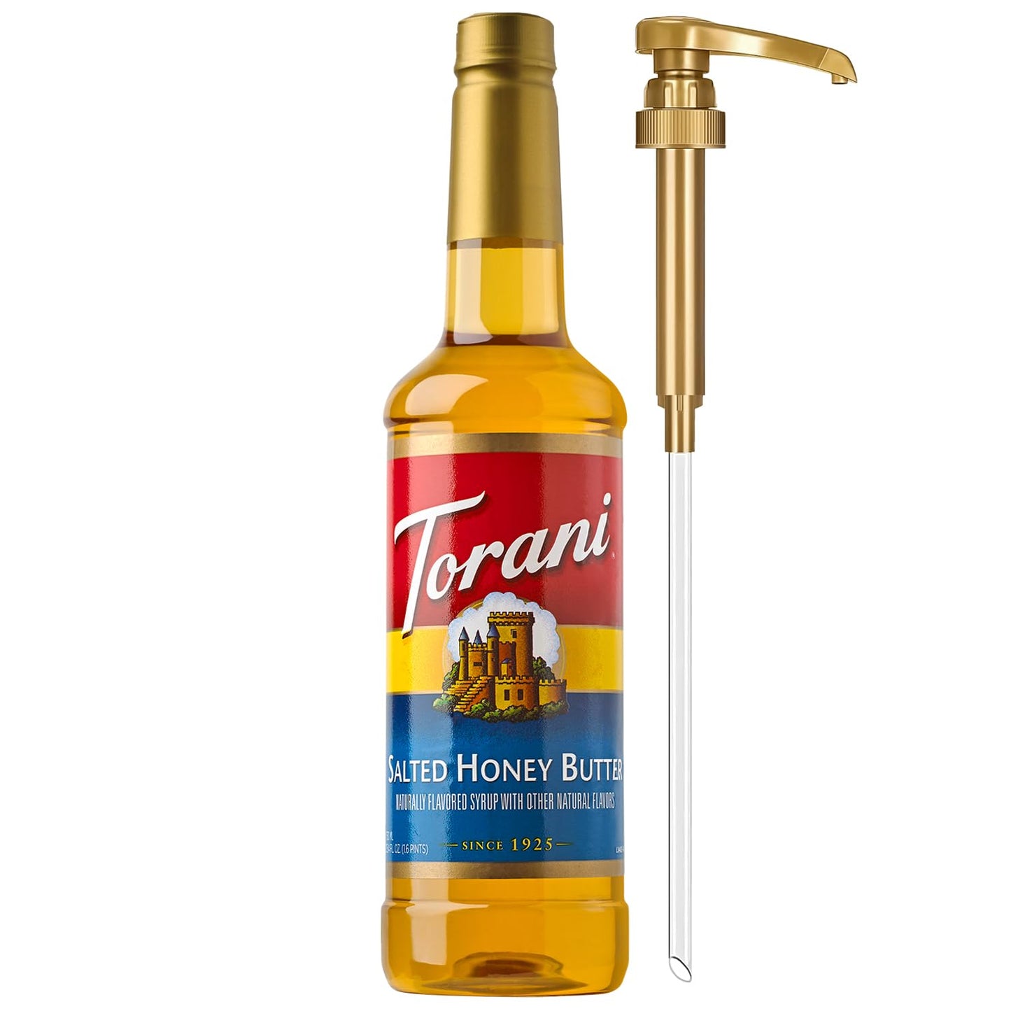 Torani Coffee Syrup, Salted Honey Butter Syrup, Flavoring for Drinks and Desserts, Pump Included, 25.4 Fl Oz