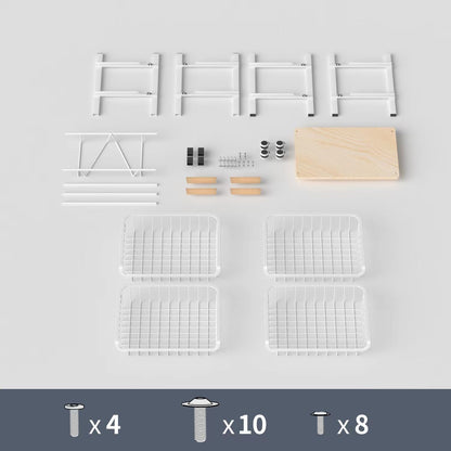 JAQ Fruit Basket for Kitchen, 5-Tier Slide Out Storage Baskets Carts Organizers Drawers with Wood Top Table with Rolling Wheels for Snacks Vegetables Vianderos Para Cocina Modernos (White, 5 Layer)