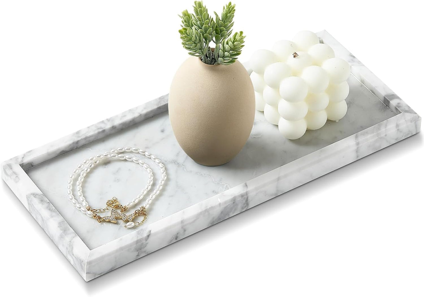 Luxury Natural Small Marble Tray for Bathroom Vanity and Kitchen Sink, Stone Countertop Organizer for Soap Dispenser, Jewelry, Perfume, Candle, Ring, Home Decor, Non-Resin Non-Ceramic