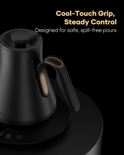 Cocinare FLOW B9 Gooseneck Electric Kettle, Precise Temperature Control for Pour-Over Coffee & Tea Brewing, Stainless Steel Interior, Rapid Heating for Boiling Water, 1500W/0.9L (Matte Black)