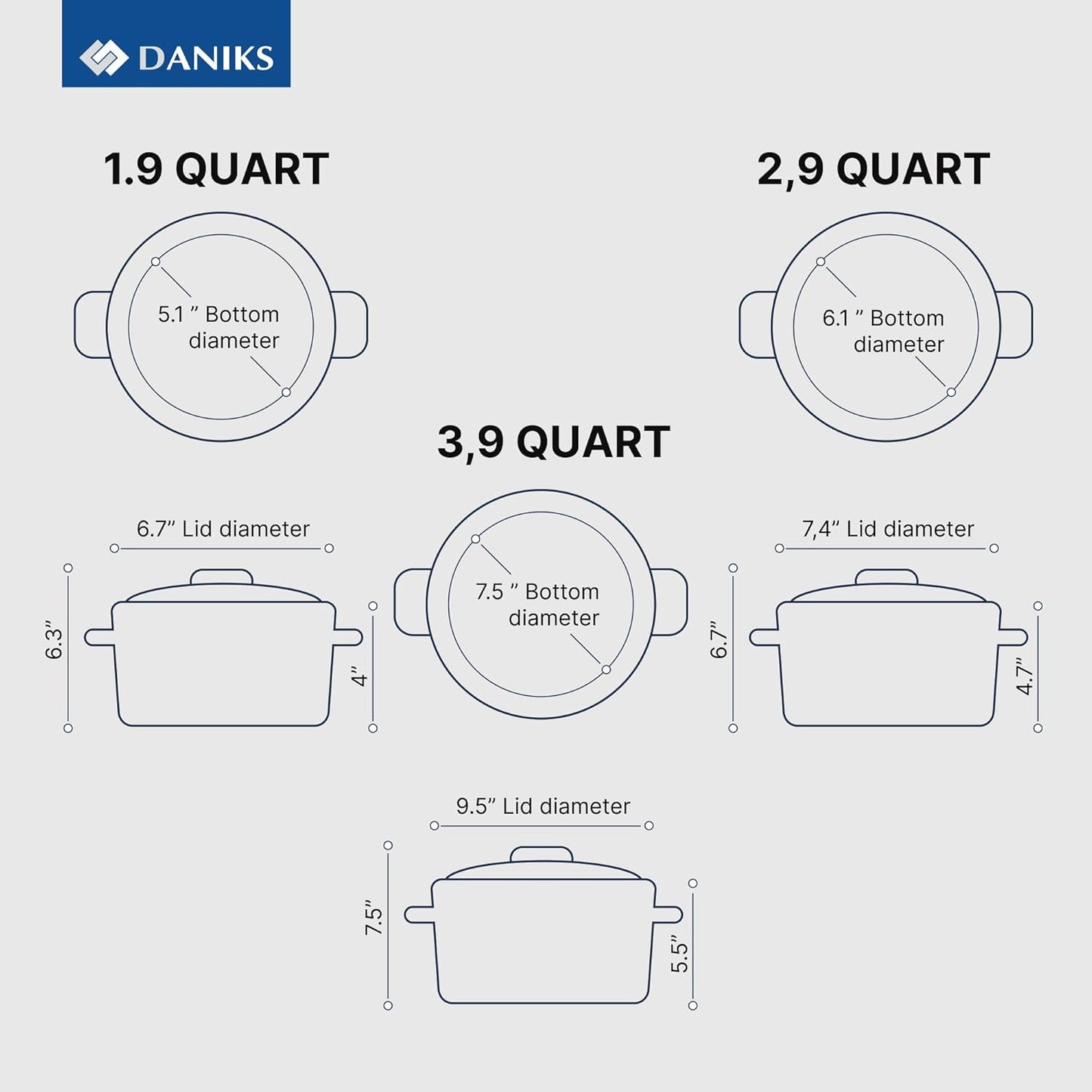 Daniks Classic 11-Piece Stainless Steel Cookware Set with Glass Lids, Includes Saucepan and Frying Pan with Lid, Tri-Ply Bases for Even Heating, Induction Compatible, Dishwasher Safe