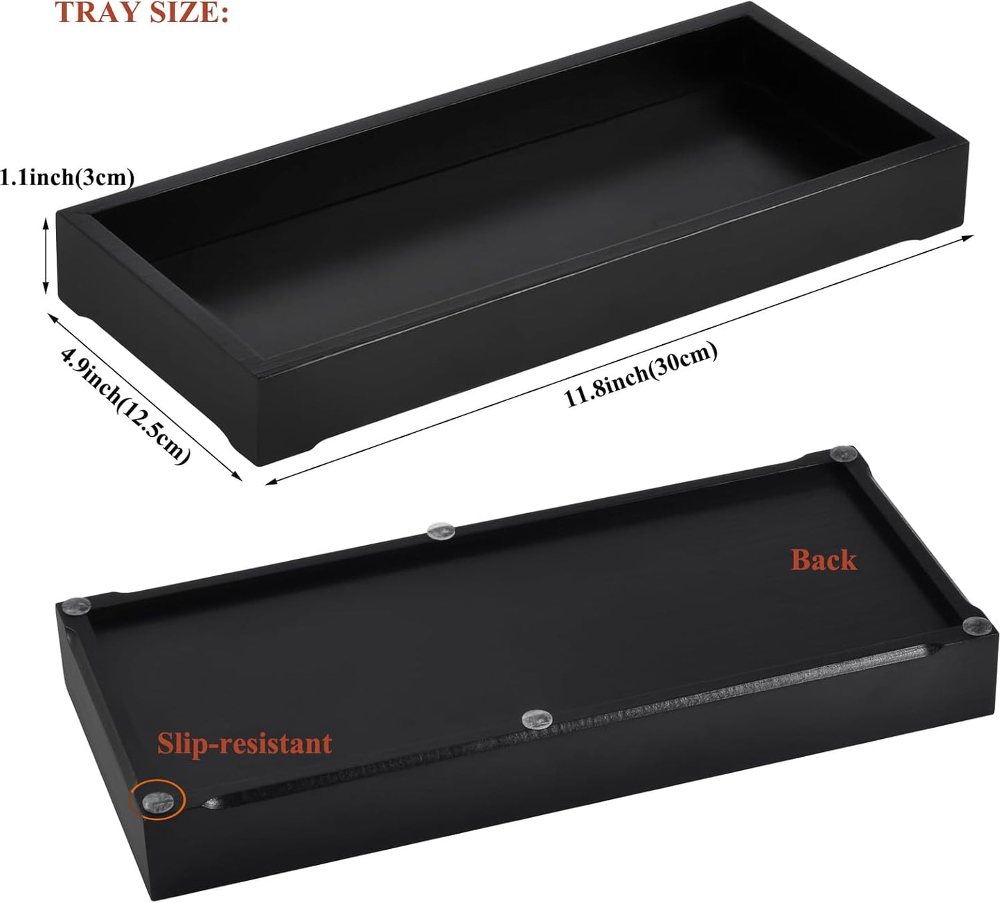 Farmhouse Wooden Vanity Tray with Soap Tray, Toilet Top Organizer, Ideal for Bathroom Toilet Tank (Black, 4.8" W11.5 Lx1.2 H)