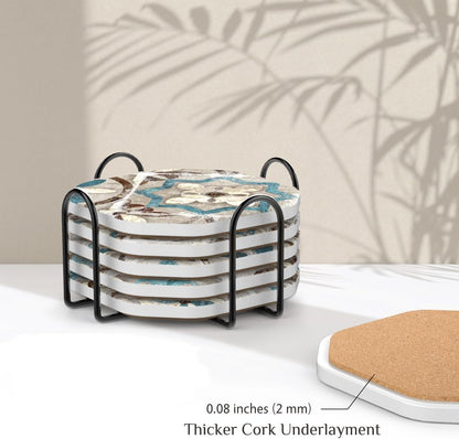 UMIRRO Drinks Coasters for Coffee Table Decor, Rustic Retro Boho Farmhouse Coasters, Absorbent Cup Mats for Wooden Table, Mandala Style, Unique Vintage Tile Design, Brown, 4", Set of 6