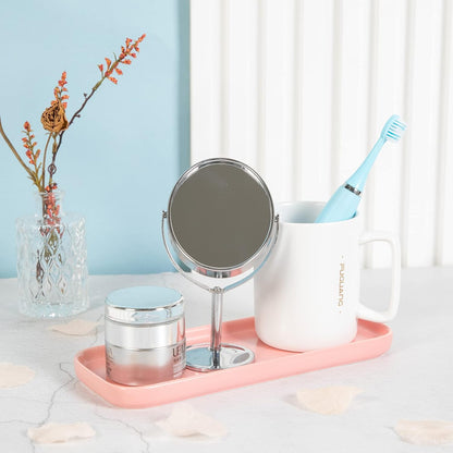 Ceramic Bathroom Tray,Kitchen Sink Organizer Tray,Cosmetics Holder (Pink)