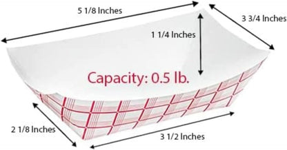 Angel's Peel Lounge Paper Food Trays — Red Check Disposable Paperboard Tray for Fries, Hot Dog, Nachos, and Snacks, Stackable Grease-Resistant Serving Basket for Picnics or Events, 0.5lb, 100-PACK
